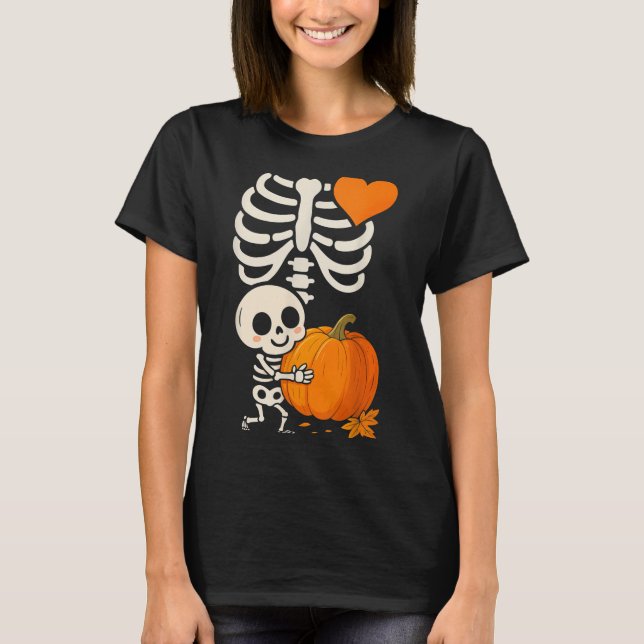 T-shirt Halloween Skeleton Pregnancy Announcement Soky Mom (Devant)