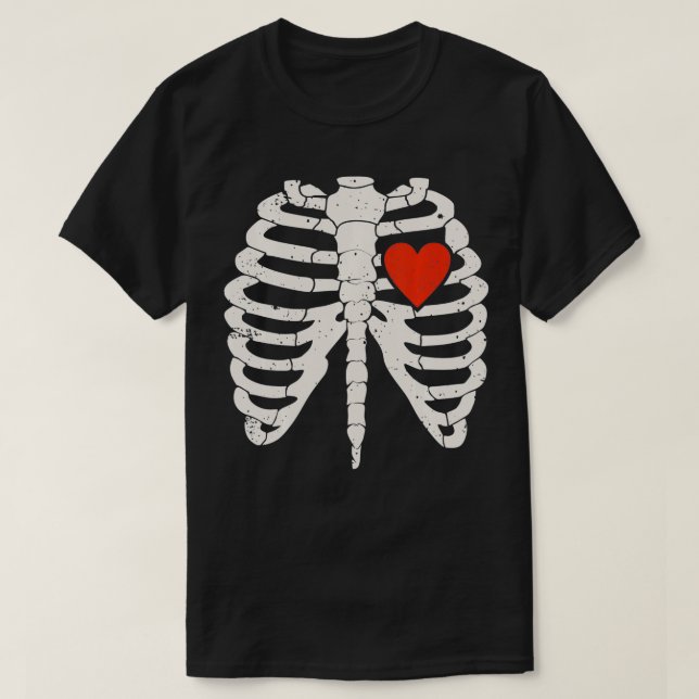 T-shirt Halloween Skeleton Rib Coque Coeur rouge Coût d'an (Design devant)