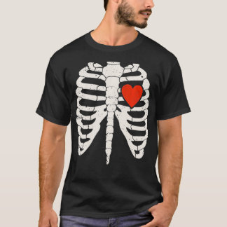 T-shirt Halloween Skeleton Rib Coque Coeur rouge Coût d'an