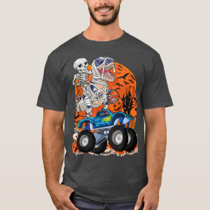 T-shirt Halloween Skeleton Riding Mummy Dinosaur T rex Pum