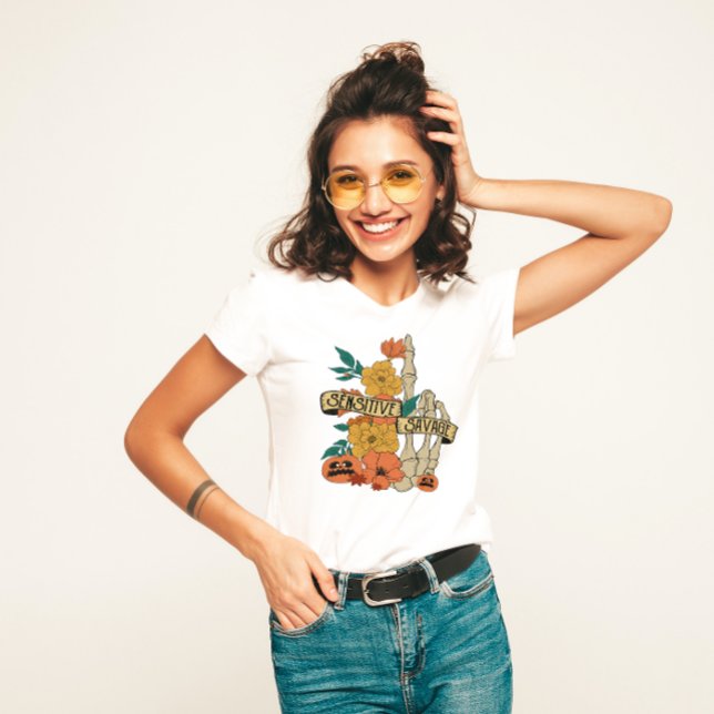 T-SHIRT HALLOWEEN SKELETON SAUVAGE SENSIBLE DOIGT MOYEN (Créateur téléchargé)