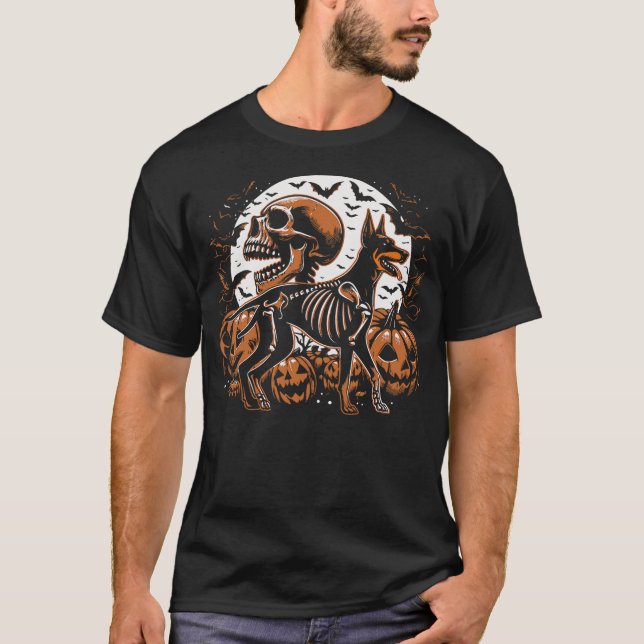 T-shirt Halloween Skeleton Walking Skeletal Doberman Dog (Devant)