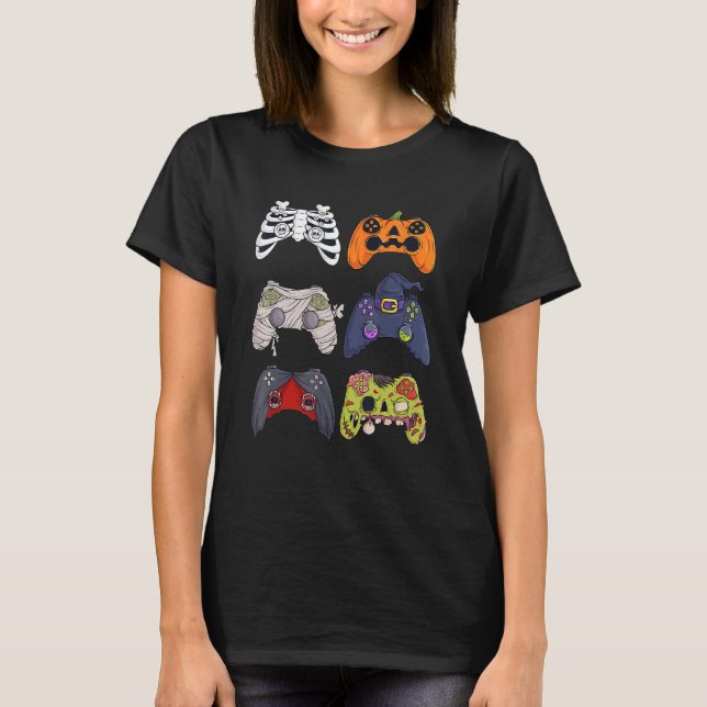 T-shirt Halloween Skeleton Zombie Gaming Controllers Mummy (Devant)