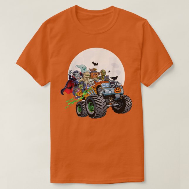 T-shirt Halloween Skeleton Zombie Monster Truck Vampire Bo (Design devant)
