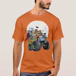 T-shirt Halloween Skeleton Zombie Monster Truck Vampire Bo