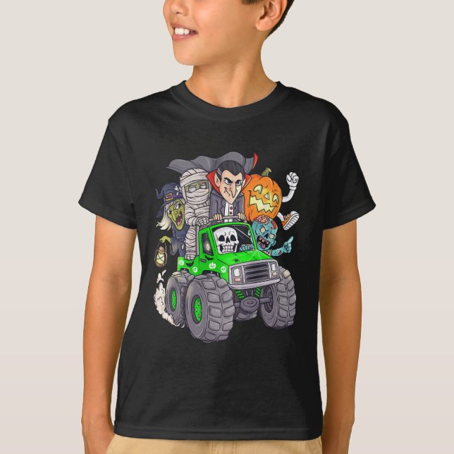 T-shirt Halloween Skeleton Zombie Monster Truck Vampire Bo (Devant)