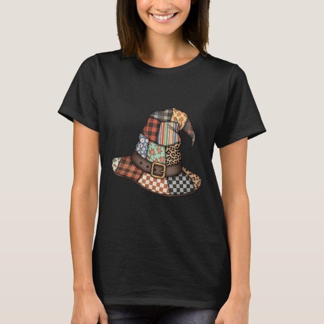 T-shirt Halloween Sorcière Casquette Patchwork Soja floral (Devant)