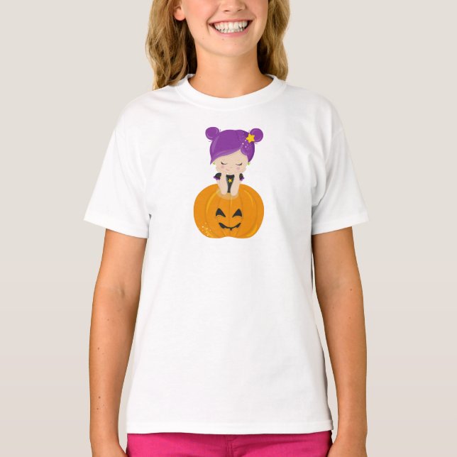T-shirt Halloween, Sorcière, Citrouille, Boo, Trick Ou Tra (Devant)