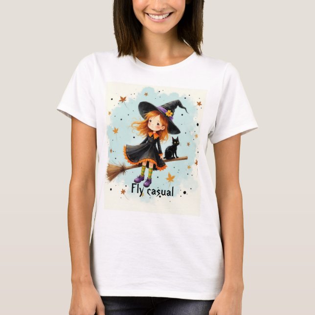 T-shirt Halloween sorcière mignonne (Devant)