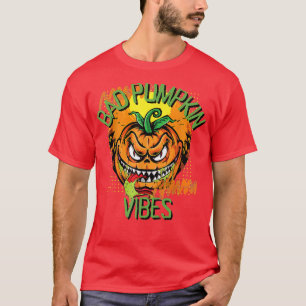 T-shirt Halloween Spooky Bad Vibes Pumpkin Head Face Scary