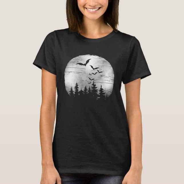 T-shirt Halloween Spooky Full Moon The Woods & Bats (Devant)