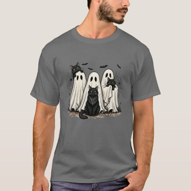 T-shirt Halloween Spooky Ghost Black Cat (Devant)