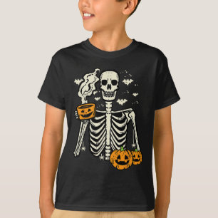 T-shirt Halloween Squelette Citrouille Automne Café Fun Co