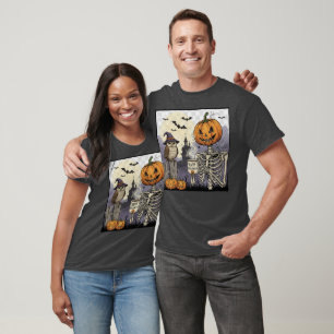 T-shirt Halloween Squelette Citrouille Owl Dark Graphic T-