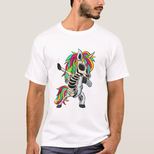 T-Shirt Halloween squelette de licorne Dabbing (Devant)