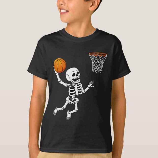 T-shirt Halloween Squelette Dunking Basketball Garçons Fil (Devant)