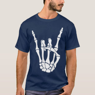 T-shirt Halloween Squelette Halloween Hornes Mains Rock N
