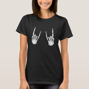 T-shirt Halloween Squelette Hors-mains Hornes Rock N Roll