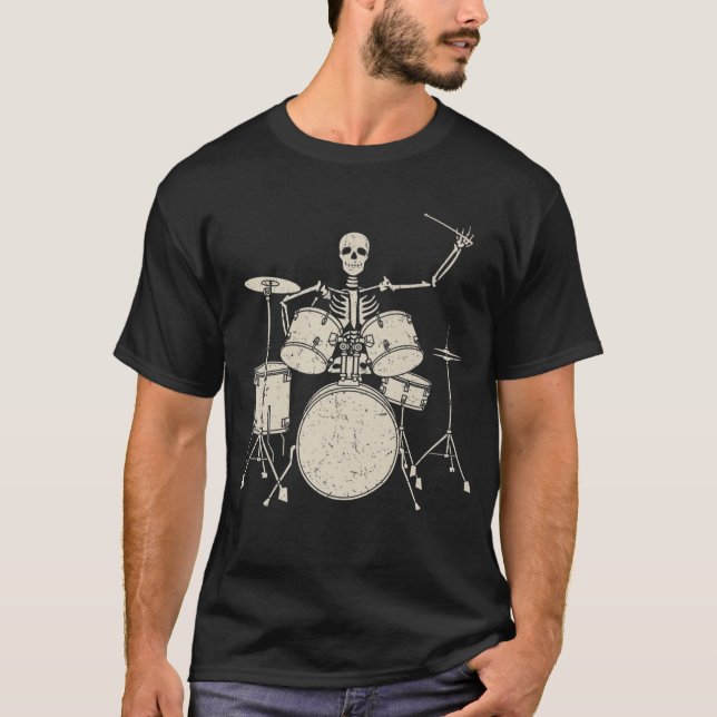 T-shirt Halloween Squelette Jouer Drum Drôle Drums Cadeau (Devant)