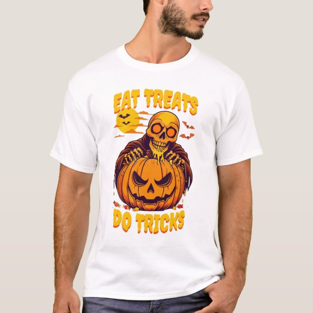 T-shirt Halloween Squelette Manger des Friandises  (Devant)