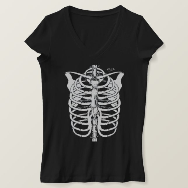 T-shirt Halloween squelette noir Éffrayant et blanc (Design devant)