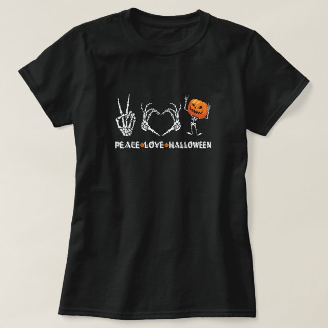 T-shirt Halloween Squelette Paix Amour Halloween Avec Peur (Design devant)