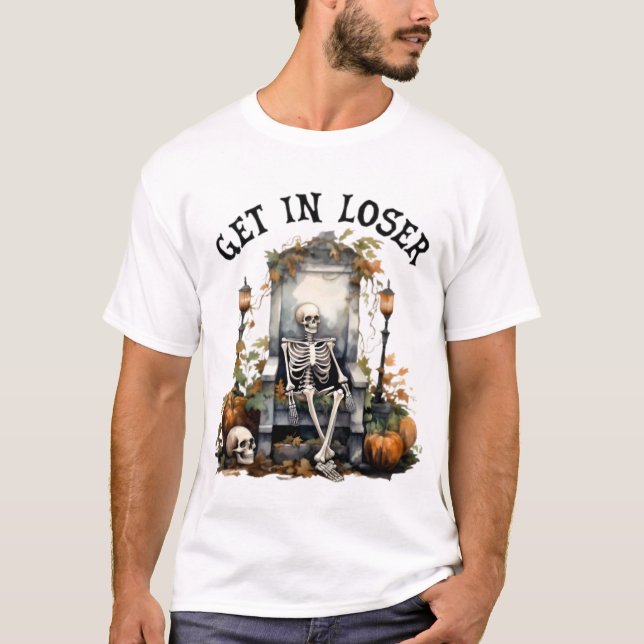 T-shirt Halloween Squelette Tombstone Drôle Art (Devant)