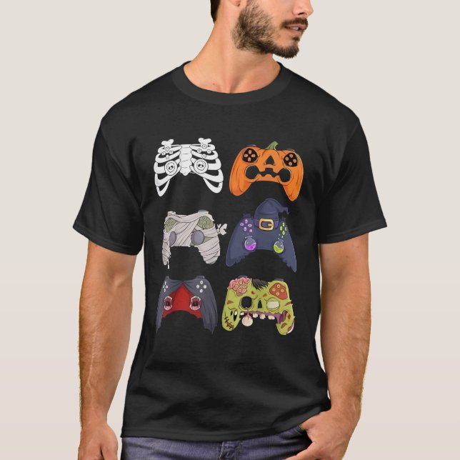 T-shirt Halloween Squelette Zombie Contrôleurs de jeu mama (Devant)