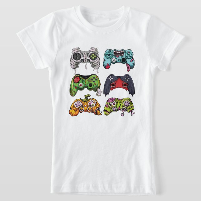 T-Shirt Halloween Squelette Zombie Contrôleurs de jeu mama (Poser)