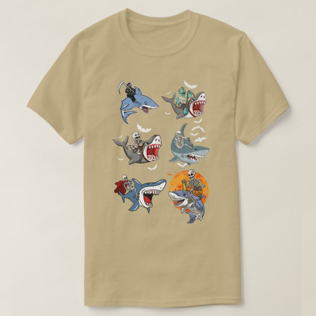T-shirt Halloween Squelette Zombie équitation Requin maman (Design devant)