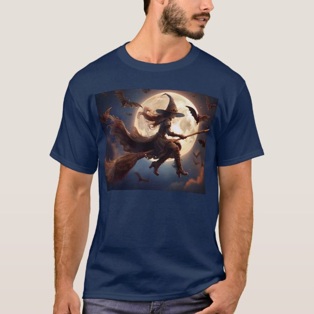 T-shirt Halloween Steampunk Witch Vol au clair de lune (Devant)