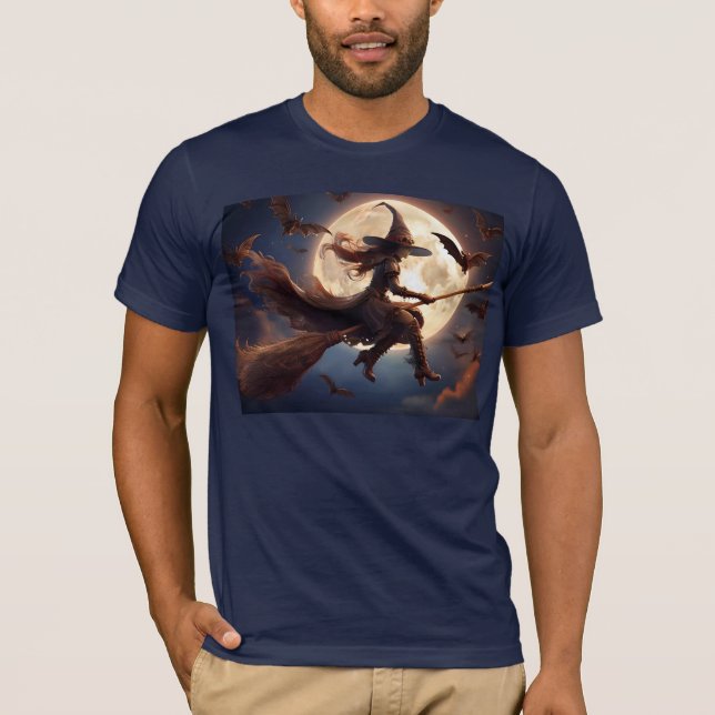 T-shirt Halloween Steampunk Witch Vol au clair de lune (Devant)