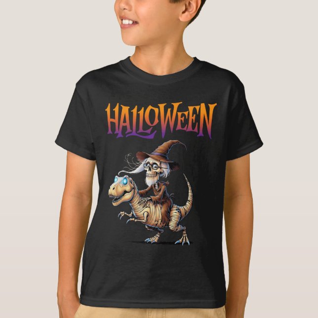 T-shirt Halloween T-rex Skeleton Ride (Devant)