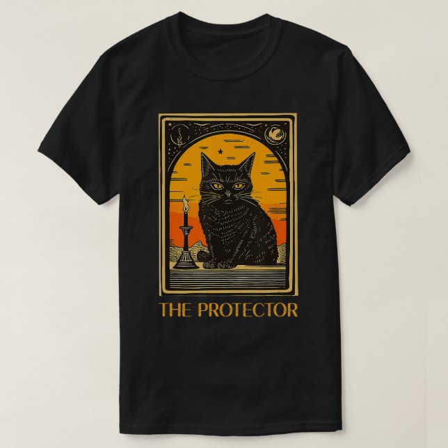 T-shirt Halloween Tarot Chat Noir Le Protecteur Fortune Te (Design devant)