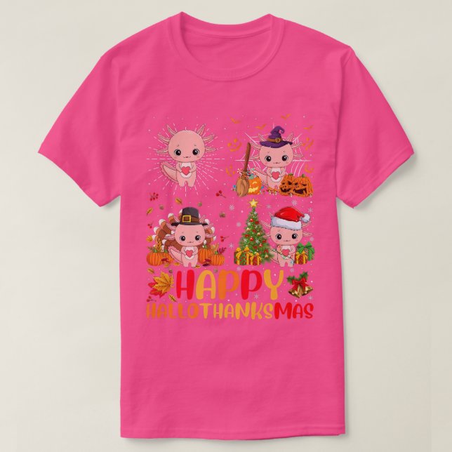 T-shirt Halloween Thanksgiving Christmas Aolotl Hallomerci (Design devant)