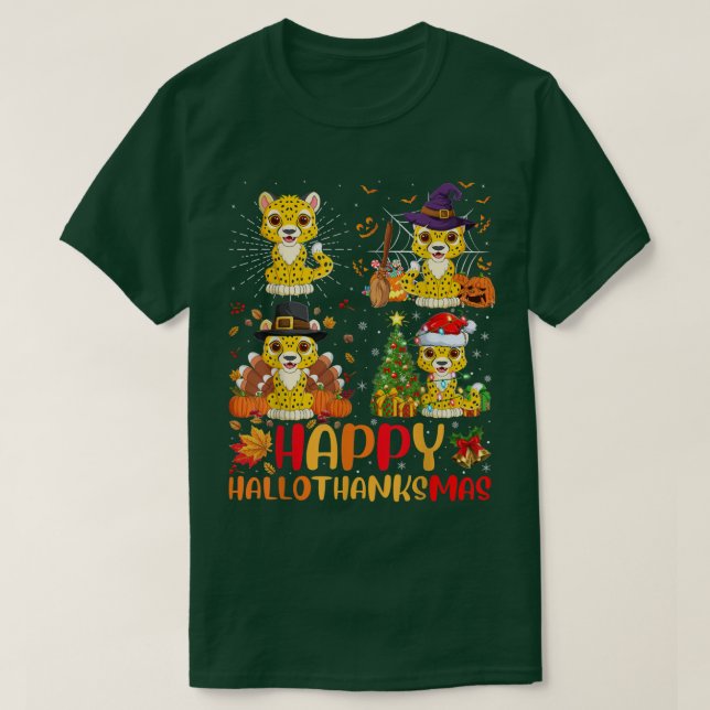 T-shirt Halloween Thanksgiving Christmas Cheetah Hallothan (Design devant)