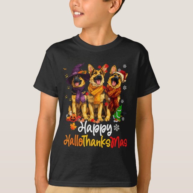 T-shirt Halloween Thanksgiving Christmas German Shepherd D (Devant)