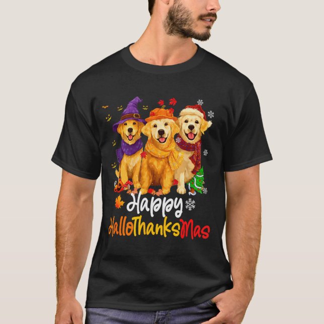T-shirt Halloween Thanksgiving Christmas Golden Retriever  (Devant)