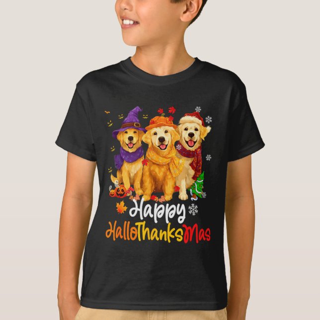 T-shirt Halloween Thanksgiving Christmas Golden Retriever  (Devant)