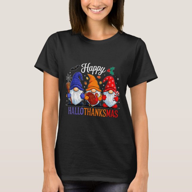 T-shirt Halloween Thanksgiving Christmas Happy Hallothanks (Devant)