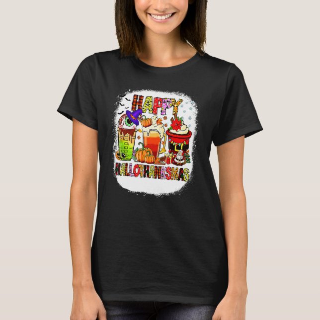 T-shirt Halloween Thanksgiving Christmas Happy Hallothanks (Devant)