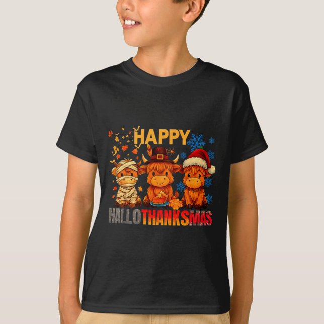 T-shirt Halloween Thanksgiving Christmas Happy Hallothanks (Devant)