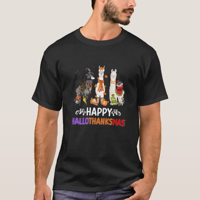 T-shirt Halloween Thanksgiving Christmas Happy Hallothanks (Devant)