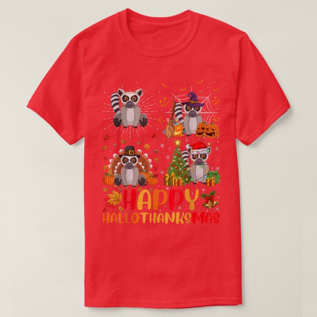 T-shirt Halloween Thanksgiving Christmas Lemur Hallomerci (Design devant)