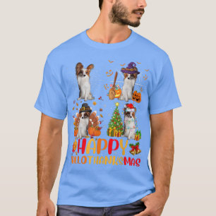 T-shirt Halloween Thanksgiving Christmas Papillon Dog Hall