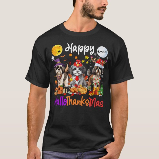 T-shirt Halloween Thanksgiving Christmas Shih Tzu Dog Hall (Devant)