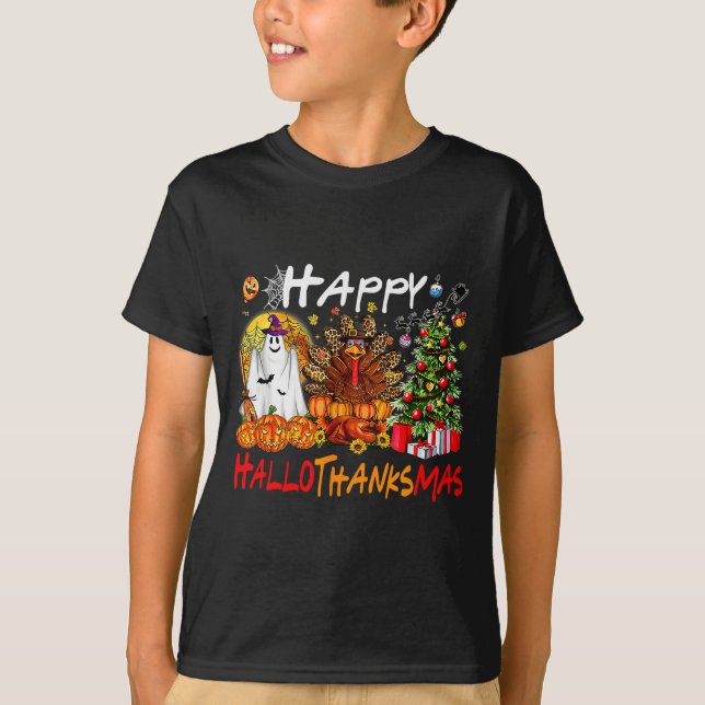 T-shirt Halloween Thanksgiving Christmas Turkey Happy Hall (Devant)
