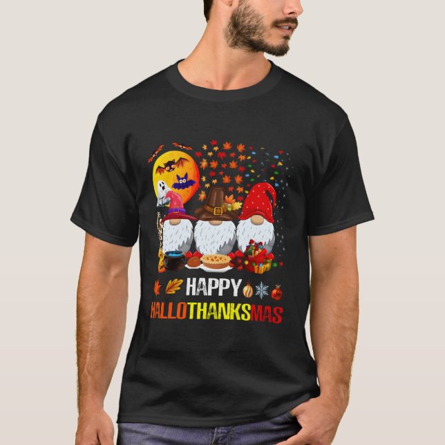 T-shirt Halloween Thanksgiving Joyeux Hallothanksmas heure (Devant)