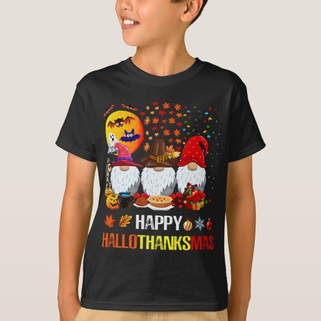 T-shirt Halloween Thanksgiving Joyeux Noël Happy Hallo (Devant)