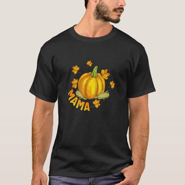 T-shirt Halloween Thanksgiving Mama Pumpkin Pregnancy Anno (Devant)